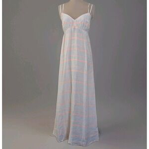 J Crew Maxi Womens Maxi Dress Striped Linen M Preppy Beach Babydoll Empire Waist